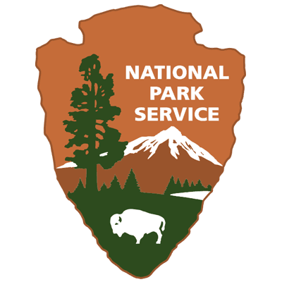 Logo of the National Park Service featuring a tree, mountains, and a bison silhouette.